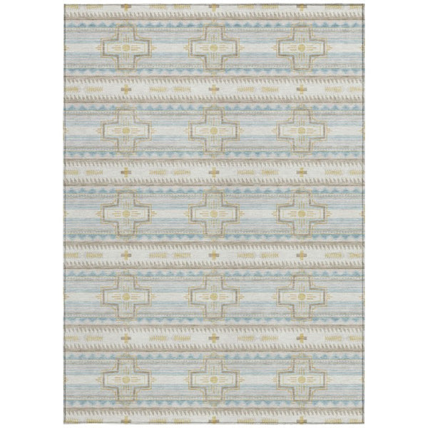 5x8 Ivory Cream Tribal Polyester Area Rug Stain Resistant for Indoor Outdoor Use