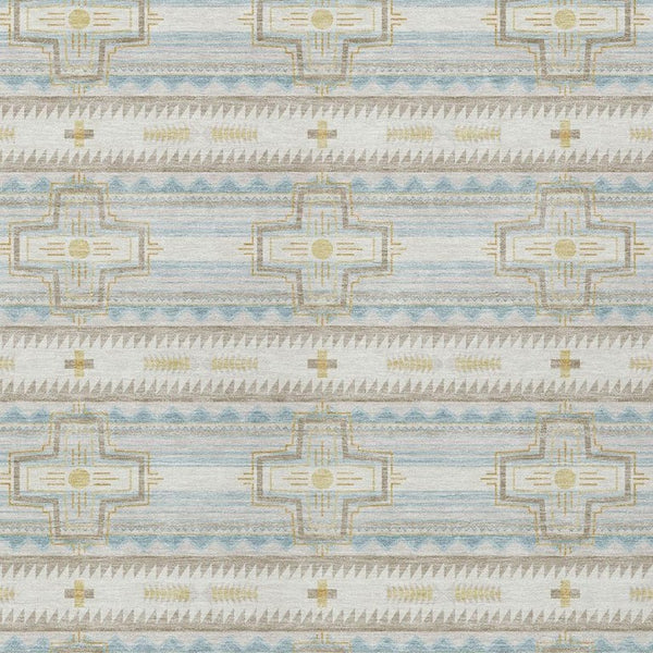 5x8 Ivory Cream Tribal Polyester Area Rug Stain Resistant for Indoor Outdoor Use