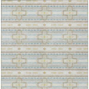 5x8 Ivory Cream Tribal Polyester Area Rug Stain Resistant for Indoor Outdoor Use