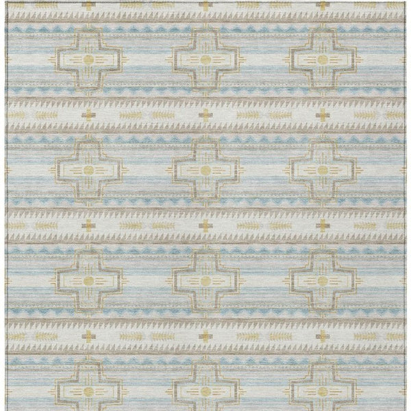 5x8 Ivory Cream Tribal Polyester Area Rug Stain Resistant for Indoor Outdoor Use