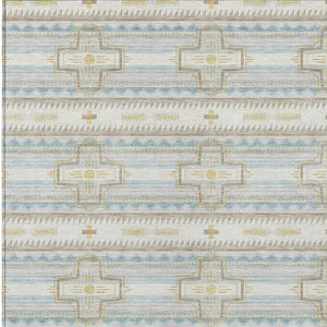 10 X 14 Ivory Cream Tribal Polyester Area Rug Stain Resistant for Patio or Living Room