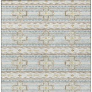 10 X 14 Ivory Cream Tribal Polyester Area Rug Stain Resistant for Patio or Living Room