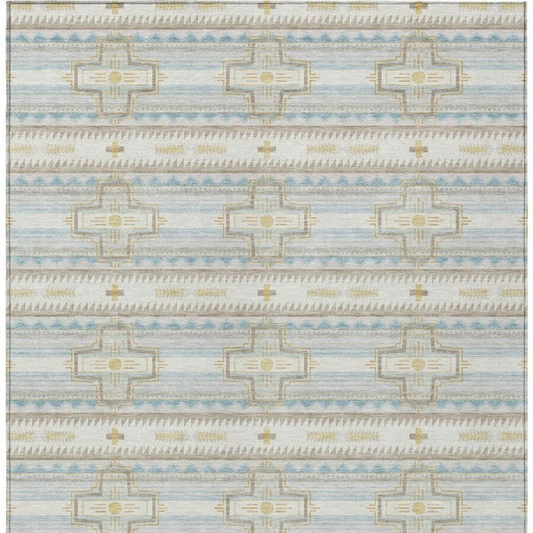 10 X 14 Ivory Cream Tribal Polyester Area Rug Stain Resistant for Patio or Living Room