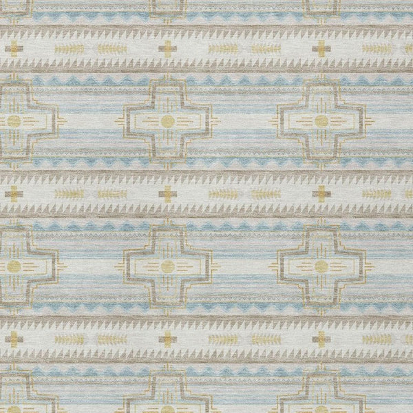 10 X 14 Ivory Cream Tribal Polyester Area Rug Stain Resistant for Patio or Living Room