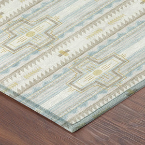 10 X 14 Ivory Cream Tribal Polyester Area Rug Stain Resistant for Patio or Living Room