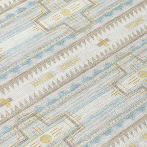10 X 14 Ivory Cream Tribal Polyester Area Rug Stain Resistant for Patio or Living Room