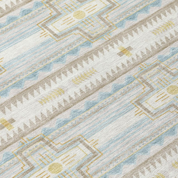 10 X 14 Ivory Cream Tribal Polyester Area Rug Stain Resistant for Patio or Living Room