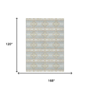10 X 14 Ivory Cream Tribal Polyester Area Rug Stain Resistant for Patio or Living Room