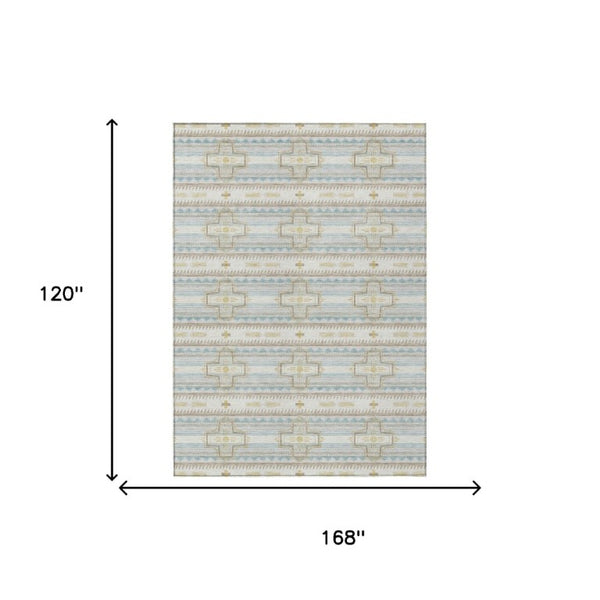 10 X 14 Ivory Cream Tribal Polyester Area Rug Stain Resistant for Patio or Living Room