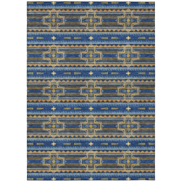 HomeRoots 5 X 8 Navy Coral Tribal Polyester Area Rug Washable Stain Resistant Indoor Outdoor 736649