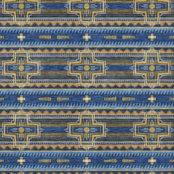 5 X 8 Navy Coral Tribal Polyester Area Rug Washable Stain Resistant Indoor Outdoor