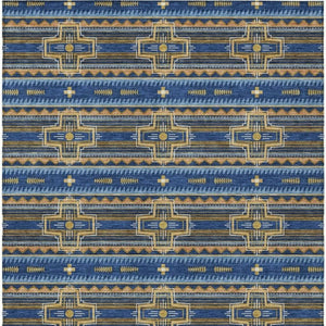 5 X 8 Navy Coral Tribal Polyester Area Rug Washable Stain Resistant Indoor Outdoor