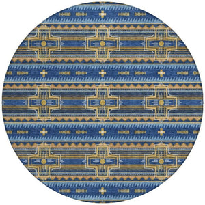 8 Ft Round Tribal Geometric Polyester Indoor Outdoor Rug Stain Resistant Boho