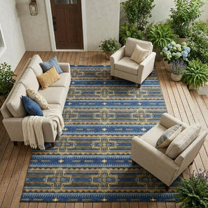 9 X 12 Tribal Pattern Washable Polyester Area Rug for Indoor Outdoor Spaces