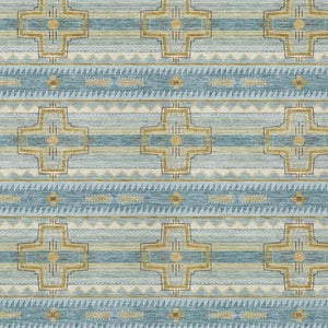 5x8 Tribal Teal Gold Polyester Area Rug Washable Stain Resistant Indoor Outdoor Patio