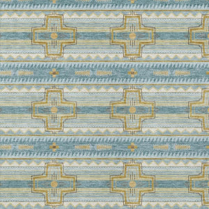 5x8 Tribal Teal Gold Polyester Area Rug Washable Stain Resistant Indoor Outdoor Patio