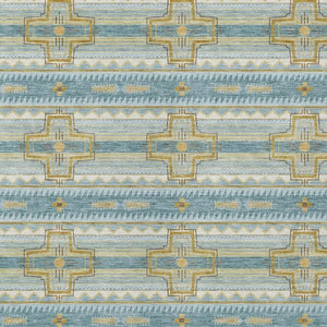 8 X 10 Teal Gold Tribal Polyester Washable Area Rug for Patio Porch or Living Room