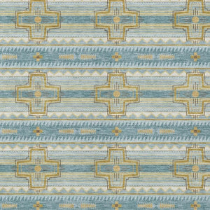 8 X 10 Teal Gold Tribal Polyester Washable Area Rug for Patio Porch or Living Room