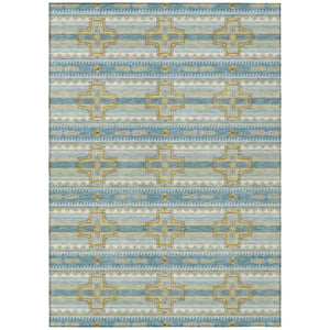 HomeRoots 10 X 14 Teal Gold Tribal Polyester Area Rug Washable Stain Resistant Indoor Outdoor 736659