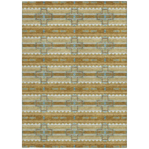 5x8 Walnut Graphite Tribal Polyester Area Rug Washable for Indoor Outdoor Use