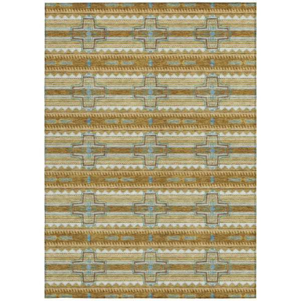 5x8 Walnut Graphite Tribal Polyester Area Rug Washable for Indoor Outdoor Use