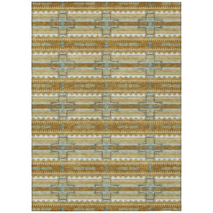 HomeRoots 8 X 10 Tribal Polyester Area Rug Washable Stain Resistant for Patio and Living Room 736663