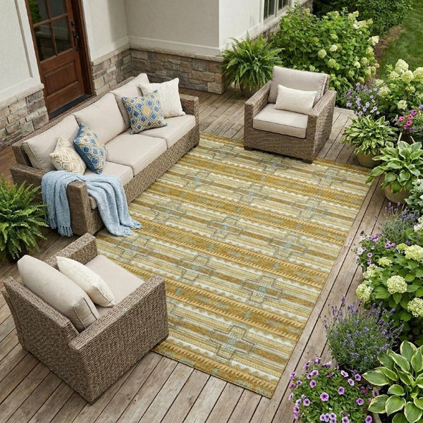 10 X 14 Tribal Patterned Polyester Area Rug Washable for Indoor Outdoor Living