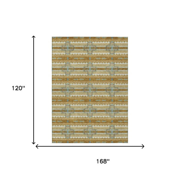 10 X 14 Tribal Patterned Polyester Area Rug Washable for Indoor Outdoor Living