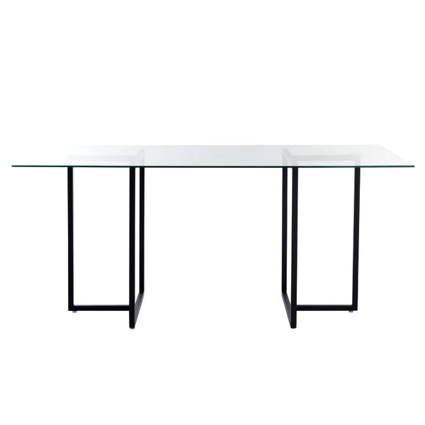 EuroStyle Legend Glass Top Dining Table with T-Base Steel Frame for Modern Spaces Matte Black 73666BLK-KIT