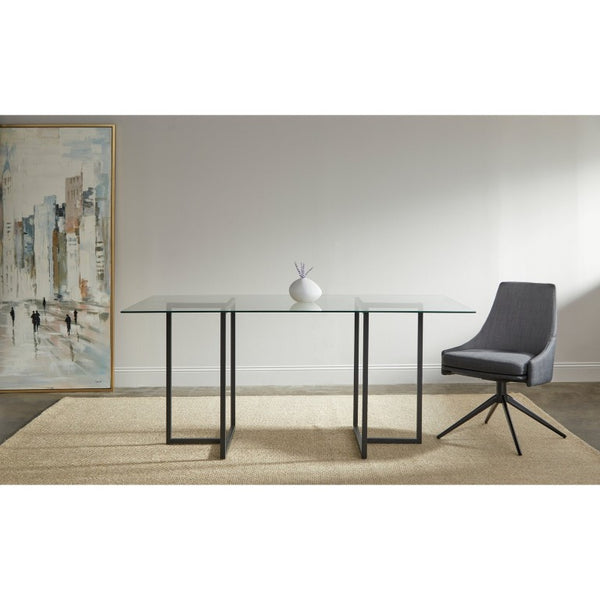 EuroStyle Legend Glass Top Dining Table with T-Base Steel Frame for Modern Spaces Matte Black 73666BLK-KIT