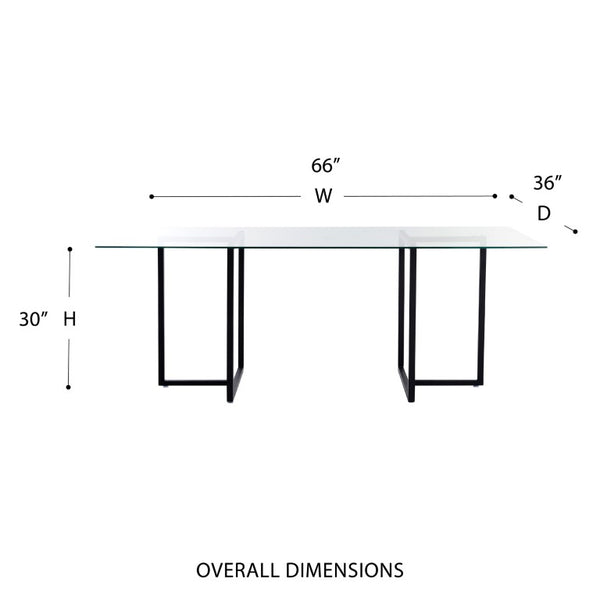 EuroStyle Legend Glass Top Dining Table with T-Base Steel Frame for Modern Spaces Matte Black 73666BLK-KIT