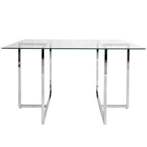 EuroStyle Legend Glass Top Dining Table with T-Base Steel Frame for Modern Spaces Chrome 73666CHRM-KIT