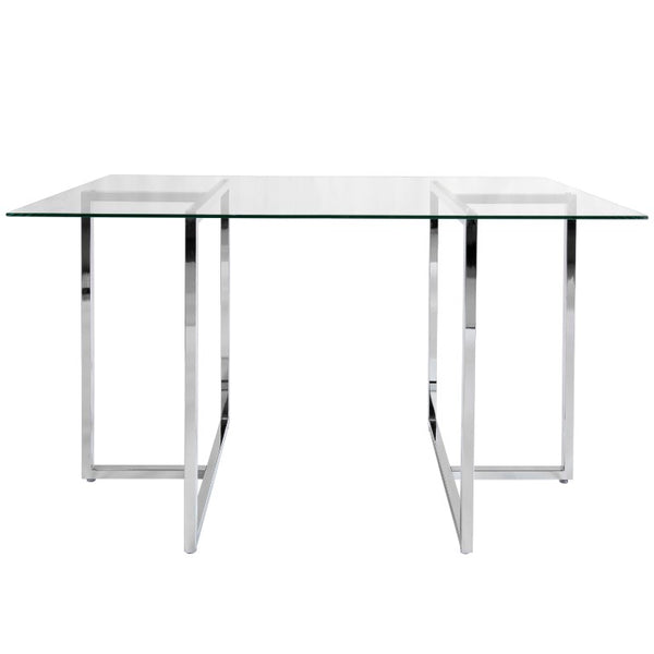 EuroStyle Legend Glass Top Dining Table with T-Base Steel Frame for Modern Spaces Chrome 73666CHRM-KIT