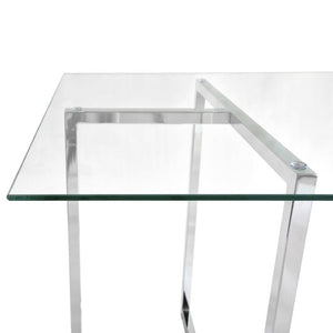 EuroStyle Legend Glass Top Dining Table with T-Base Steel Frame for Modern Spaces Chrome 73666CHRM-KIT