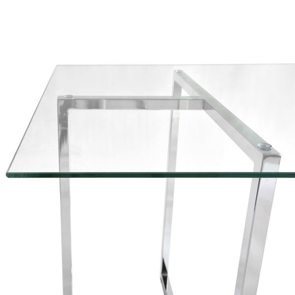 EuroStyle Legend Glass Top Dining Table with T-Base Steel Frame for Modern Spaces Chrome 73666CHRM-KIT