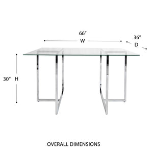 EuroStyle Legend Glass Top Dining Table with T-Base Steel Frame for Modern Spaces Chrome 73666CHRM-KIT