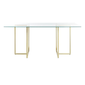 EuroStyle Legend Glass Top Dining Table with T-Base Steel Frame for Modern Spaces Matte Brushed Gold 73666MBG-KIT