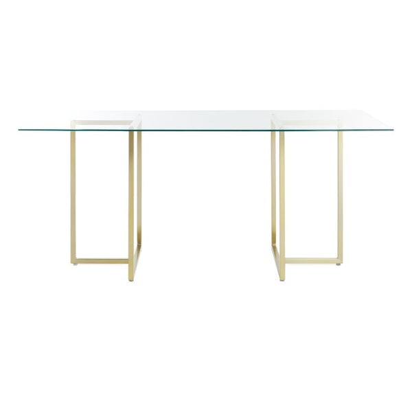 EuroStyle Legend Glass Top Dining Table with T-Base Steel Frame for Modern Spaces Matte Brushed Gold 73666MBG-KIT