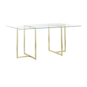 EuroStyle Legend Glass Top Dining Table with T-Base Steel Frame for Modern Spaces Matte Brushed Gold 73666MBG-KIT