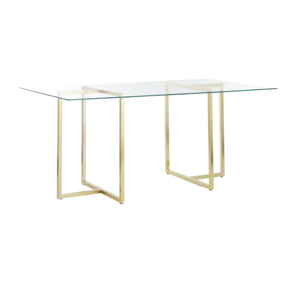 EuroStyle Legend Glass Top Dining Table with T-Base Steel Frame for Modern Spaces Matte Brushed Gold 73666MBG-KIT