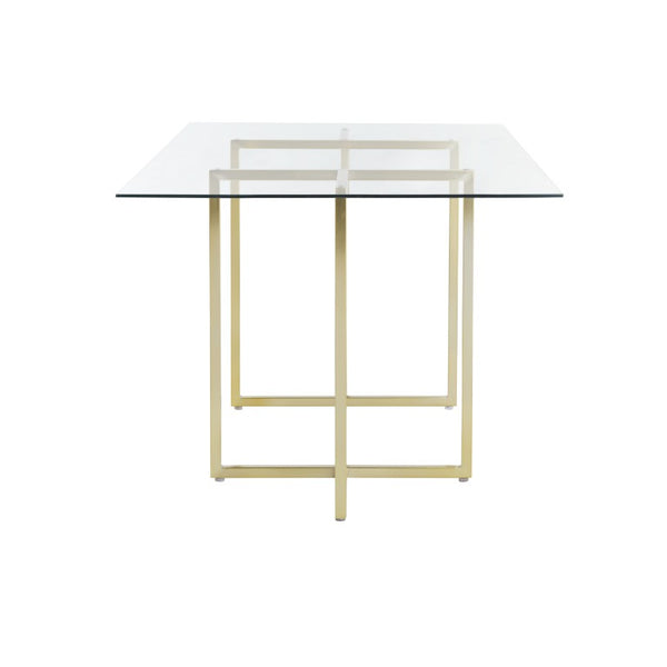 EuroStyle Legend Glass Top Dining Table with T-Base Steel Frame for Modern Spaces Matte Brushed Gold 73666MBG-KIT