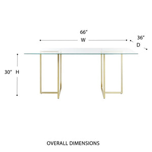 EuroStyle Legend Glass Top Dining Table with T-Base Steel Frame for Modern Spaces Matte Brushed Gold 73666MBG-KIT
