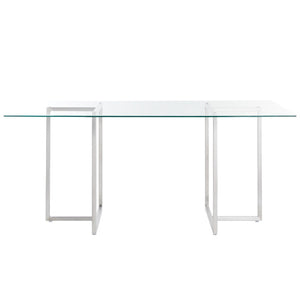 EuroStyle Legend Glass Top Dining Table with T-Base Steel Frame for Modern Spaces Brushed Stainless Steel 73666SS-KIT