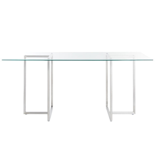 EuroStyle Legend Glass Top Dining Table with T-Base Steel Frame for Modern Spaces Brushed Stainless Steel 73666SS-KIT