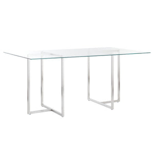 EuroStyle Legend Glass Top Dining Table with T-Base Steel Frame for Modern Spaces Brushed Stainless Steel 73666SS-KIT