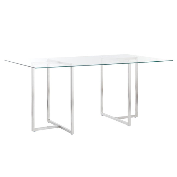 EuroStyle Legend Glass Top Dining Table with T-Base Steel Frame for Modern Spaces Brushed Stainless Steel 73666SS-KIT