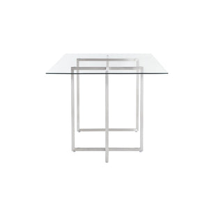 EuroStyle Legend Glass Top Dining Table with T-Base Steel Frame for Modern Spaces Brushed Stainless Steel 73666SS-KIT
