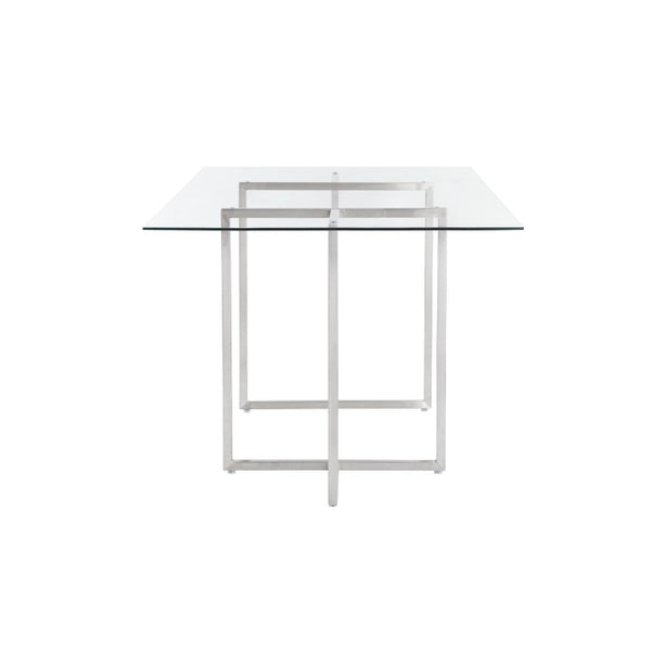 EuroStyle Legend Glass Top Dining Table with T-Base Steel Frame for Modern Spaces Brushed Stainless Steel 73666SS-KIT