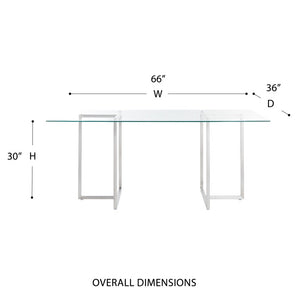 EuroStyle Legend Glass Top Dining Table with T-Base Steel Frame for Modern Spaces Brushed Stainless Steel 73666SS-KIT