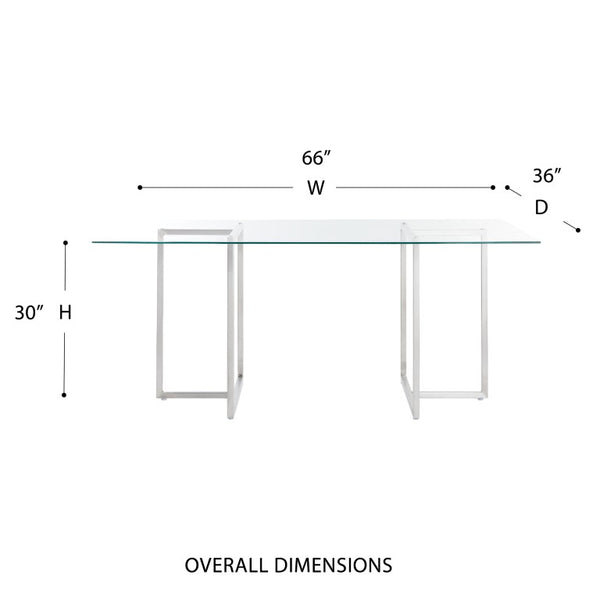 EuroStyle Legend Glass Top Dining Table with T-Base Steel Frame for Modern Spaces Brushed Stainless Steel 73666SS-KIT